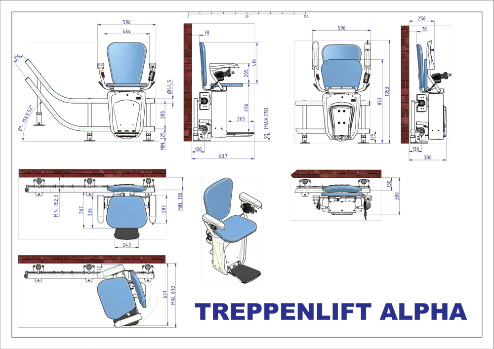 Abmessungen Treppenlift Alpha