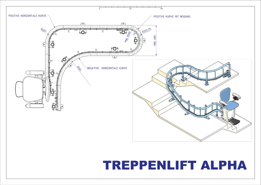 Abmessungen Treppenlift Alpha